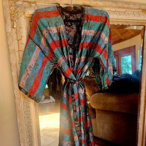 Vintage Kimono, Black and Rainbow, OS